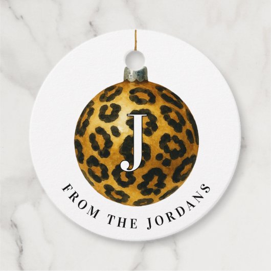 Weihnachtskranz Leopard-Wappen Monogramm Geschenkanhänger (Vorderseite)
