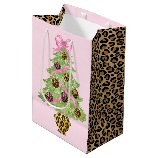 Weihnachtskranz Leopardensignet Monogramm Mittlere Geschenktüte (Vorderseite Schrägansicht)