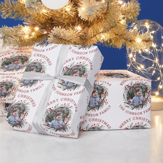 Weihnachtskranz mit Beeren und Blätter Foto Geschenkpapier (Feiertage)