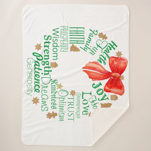 Weihnachtskranz mit benutzerdefinierten Wörtern un Sherpadecke (Vorderseite)