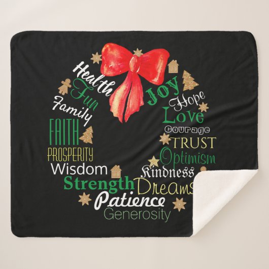 Weihnachtskranz mit benutzerdefinierten Wörtern un Sherpadecke (Vorderseite (Horizontal))