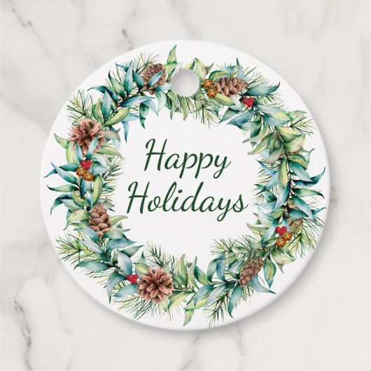 Weihnachtskranz mit Berries und Glockentags Geschenkanhänger (Vorderseite)