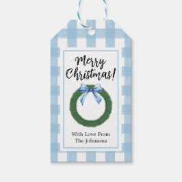 Weihnachtskranz mit Blue BowGift Tags Geschenkanhänger