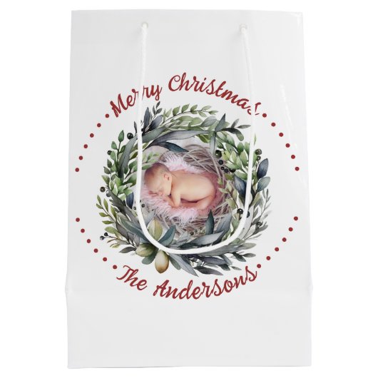 Weihnachtskranz mit blühendem Foto Mittlere Geschenktüte (Rückseite)