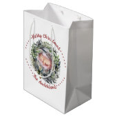 Weihnachtskranz mit blühendem Foto Mittlere Geschenktüte (Rückseite Schrägansicht)