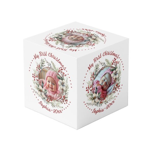 Weihnachtskranz mit Blume Beeren Foto Würfel (Rückseite Schrägansicht)