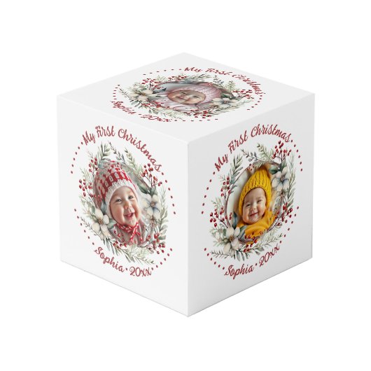 Weihnachtskranz mit Blume Beeren Foto Würfel (Vorderseite Schrägansicht)