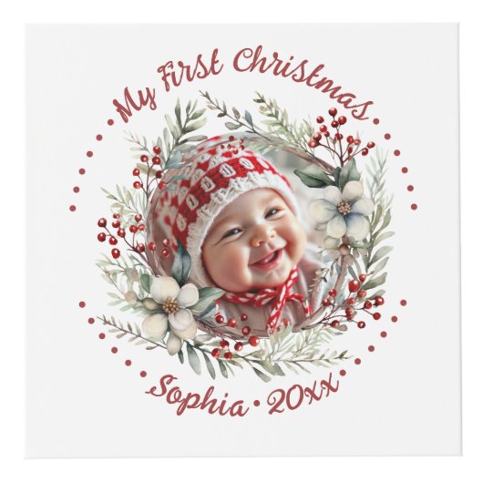 Weihnachtskranz mit Blume Beeren Foto Würfel (Vorderseite)