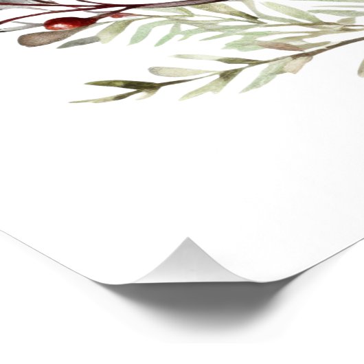 Weihnachtskranz mit Blume und roten Beeren Freude Poster (Ecke)