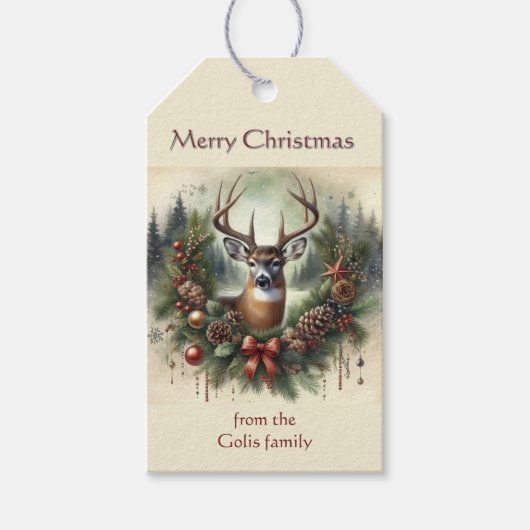 Weihnachtskranz mit Bock-Geschenk-Anhänger Geschenkanhänger (Vorderseite)