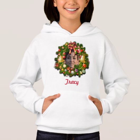 Weihnachtskranz mit deinem Foto in der Mitte Hoodie (Vorderseite)