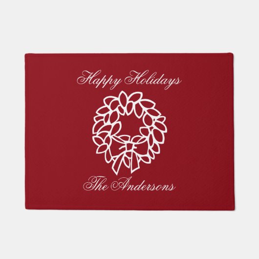 Weihnachtskranz mit Familienname Fußmatte (Vorderseite)