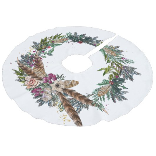 Weihnachtskranz mit Feathers Leinenimitat Weihnachtsbaumdecke (Schrägansicht)