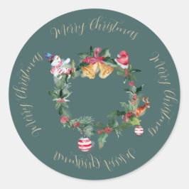 Weihnachtskranz mit Glocken und Holly Runder Aufkleber