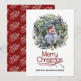 Weihnachtskranz mit grünem Foto Feiertagskarte