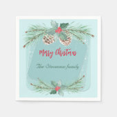 Weihnachtskranz mit Heiligen und Fichtenzweigen. Serviette (Vorderseite)