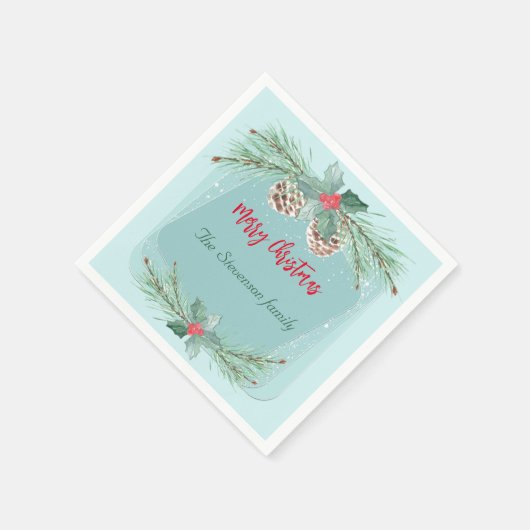 Weihnachtskranz mit Heiligen und Fichtenzweigen. Serviette (Ecke)