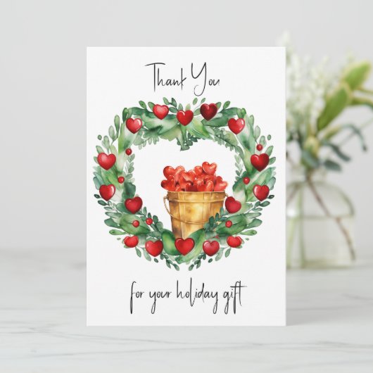 Weihnachtskranz mit Herzensriegel Feiertagskarte (Stehend Vorderseite)