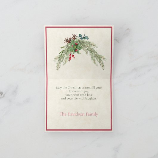 Weihnachtskranz mit Hirschgewohnheit Feiertagskarte (Innenseite)