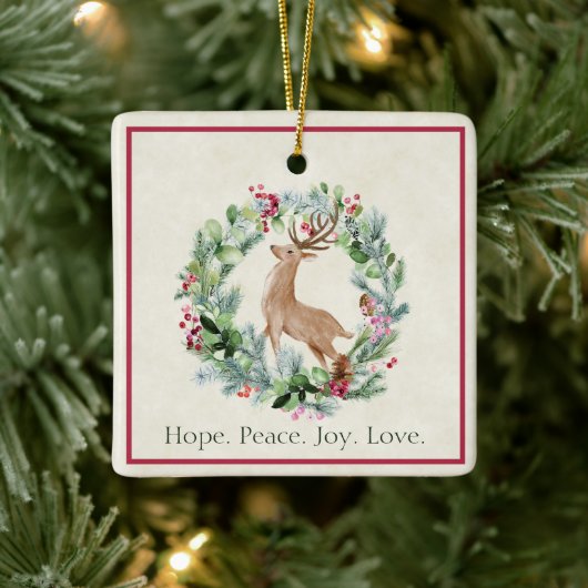 Weihnachtskranz mit Hirschgewohnheit Keramikornament (Baum)