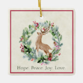Weihnachtskranz mit Hirschgewohnheit Keramikornament (Vorderseite)