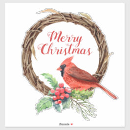 Weihnachtskranz mit Holly und Kardinal-Aufkleber Aufkleber