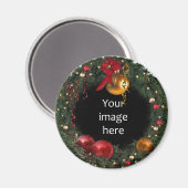 Weihnachtskranz mit Ihrem Foto Magnet (Vorderseite/Rückseite)