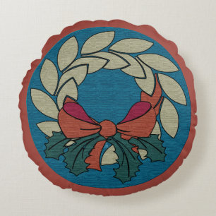 Weihnachtskranz mit Imitaten Rohseidengewebe Rundes Kissen