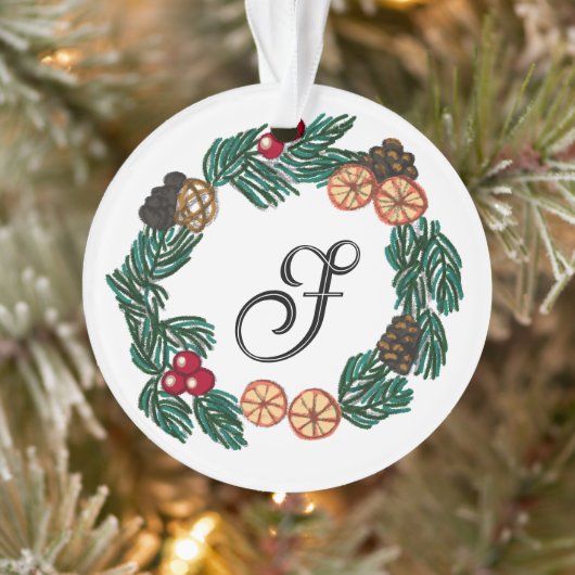 Weihnachtskranz mit individualisierbarem Anfangsbu Ornament (Baum)