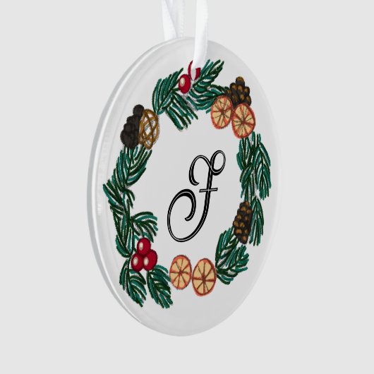 Weihnachtskranz mit individualisierbarem Anfangsbu Ornament (Vorderseite)