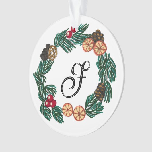 Weihnachtskranz mit individualisierbarem Anfangsbu Ornament (Vorderseite)