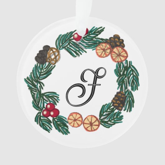 Weihnachtskranz mit individualisierbarem Anfangsbu Ornament (Vorderseite)