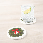 Weihnachtskranz mit Kiefernfüßen und Rotem Bogen Sandstein Untersetzer (Seite)