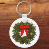 Weihnachtskranz mit Kiefernfüßen und Rotem Bogen Schlüsselanhänger (Vorderseite)