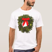 Weihnachtskranz mit Kiefernfüßen und Rotem Bogen T-Shirt (Vorderseite)