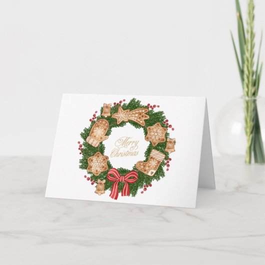 Weihnachtskranz mit Lebkuchen, Beeren Karte (Vorderseite)