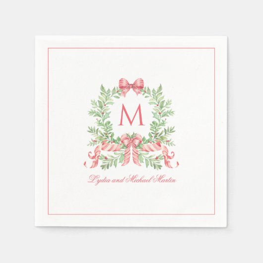 Weihnachtskranz mit Lebkuchenstab-Bogen | Monogram Serviette (Vorderseite)