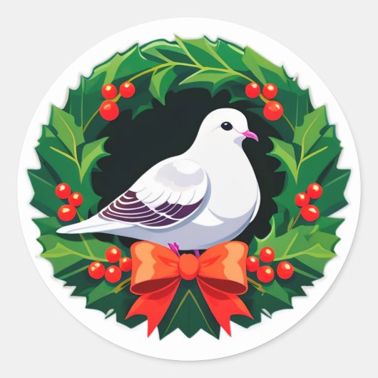 Weihnachtskranz mit leuchtendem Vogel Runder Aufkleber (Vorderseite)