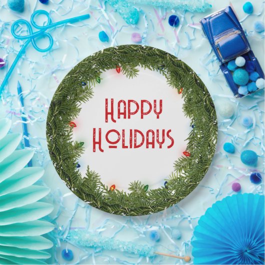 Weihnachtskranz mit Lichtern Pappteller (Party)