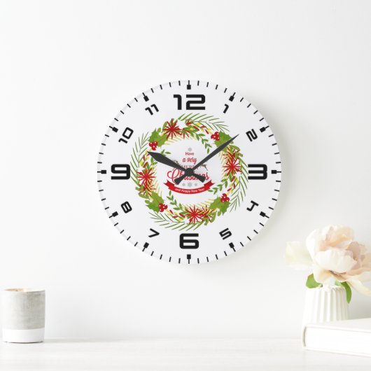 Weihnachtskranz mit Mistletoe Große Wanduhr (Zuhause)