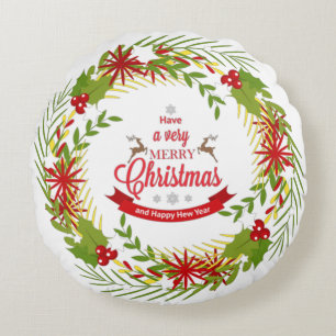 Weihnachtskranz mit Mistletoe Rundes Kissen