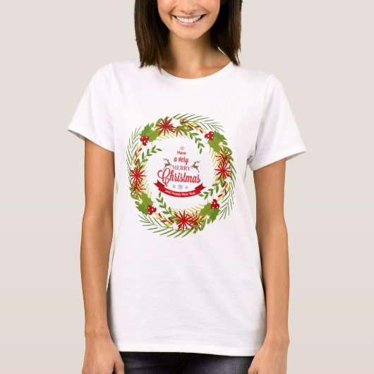 Weihnachtskranz mit Mistletoe T-Shirt (Vorderseite)