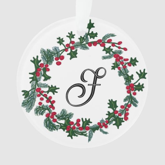 Weihnachtskranz mit personalisiertem Anfangskrieg Ornament (Vorderseite)