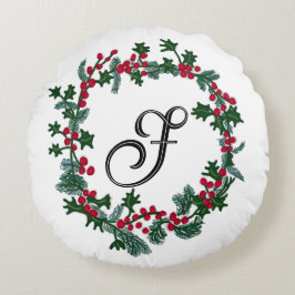 Weihnachtskranz mit personalisiertem Anfangskrieg Rundes Kissen