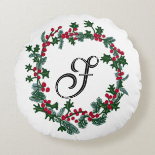 Weihnachtskranz mit personalisiertem Anfangskrieg Rundes Kissen