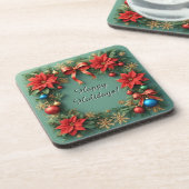 Weihnachtskranz mit Poinsettias Getränkeuntersetzer (Linke Seite)
