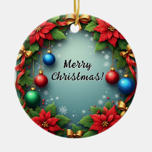 Weihnachtskranz mit Poinsettias Keramik Ornament (Vorne)