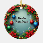 Weihnachtskranz mit Poinsettias Keramik Ornament (Hinten)