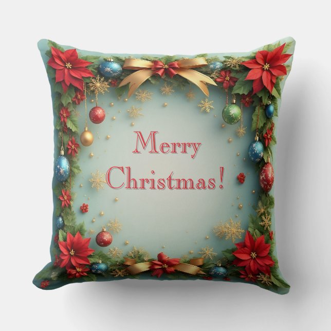 Weihnachtskranz mit Poinsettias Kissen (Vorderseite)