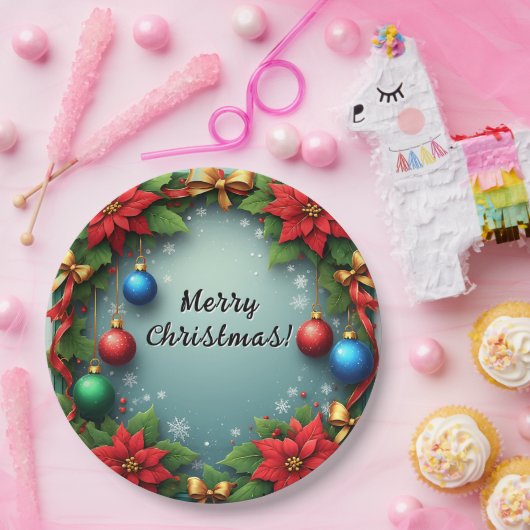 Weihnachtskranz mit Poinsettias Pappteller (Party)